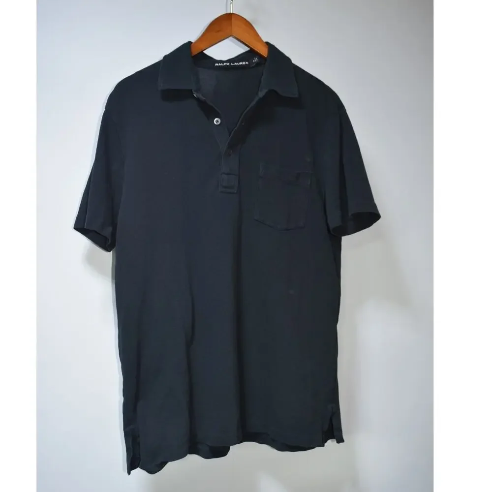 Ralph Lauren Black Label Men's Black Pocket Polo Shirt 100% Cotton Size L